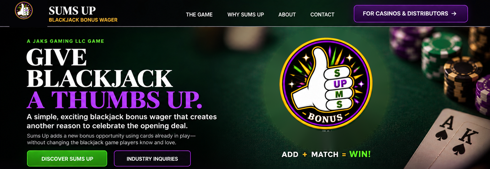 Sums Up homepage: Give Blackjack a Thumbs Up